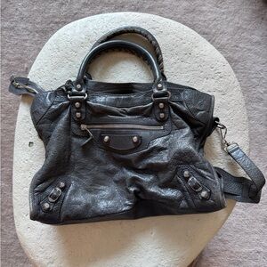 Balenciaga Grey Leather Giant City Shoulder Bag